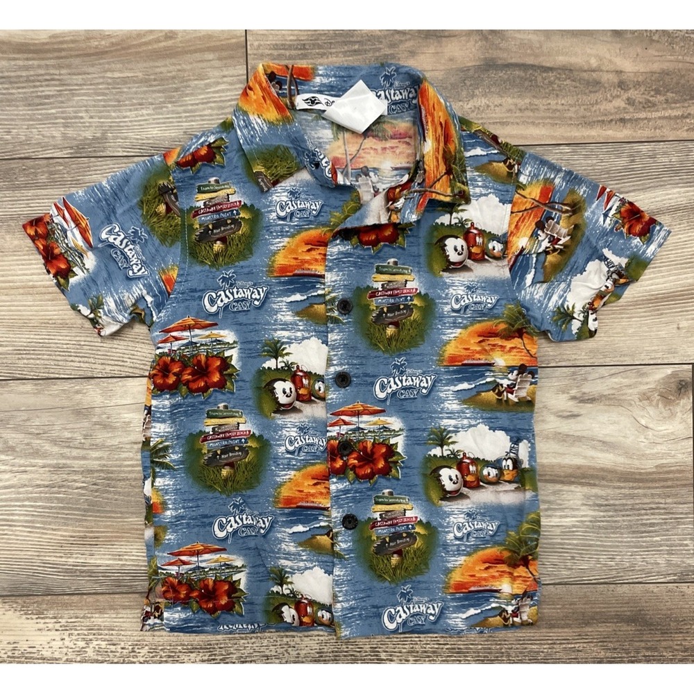Disney Cruise Line Castaway Cay Hawaiian Shirt Boys Small Mickey Mouse Tropical